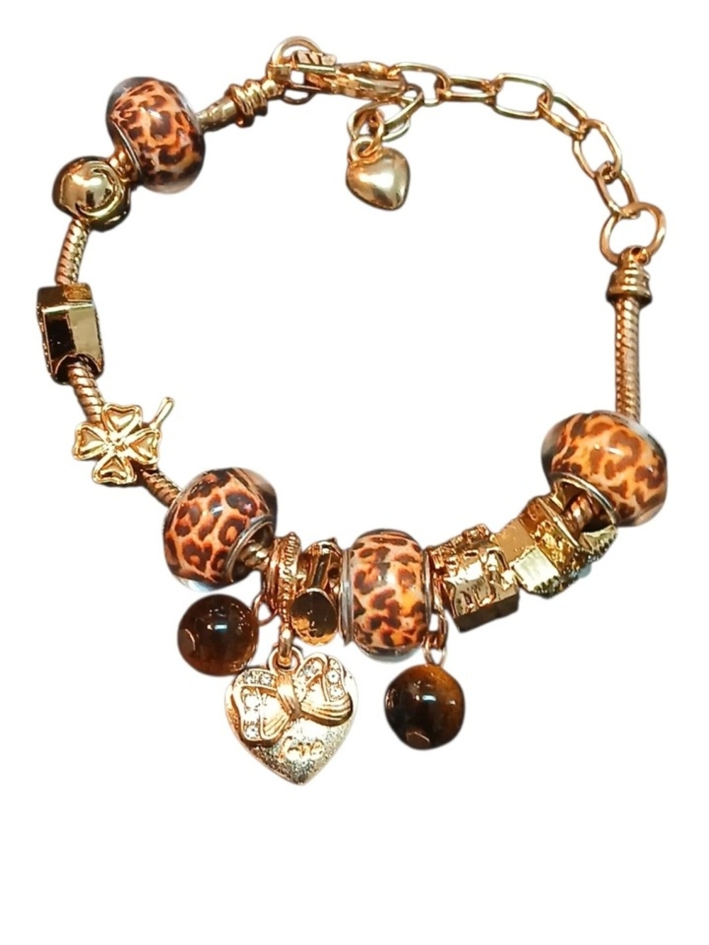 Gold-Tone Leopard Bead Charm Bracelet - Brown Gold